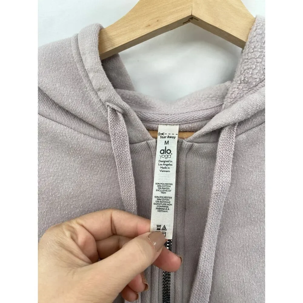 alo yoga light lavender cropped zip hoodie